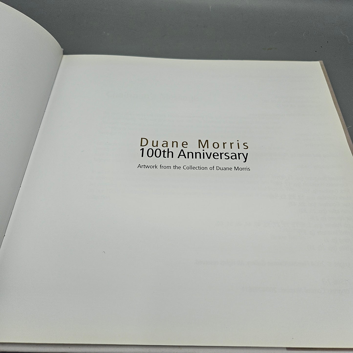 Book: Duane Morris: 100th Anniversary - Hardcover Greaves, Brendan, William Bones Pym, And Jina Valentine