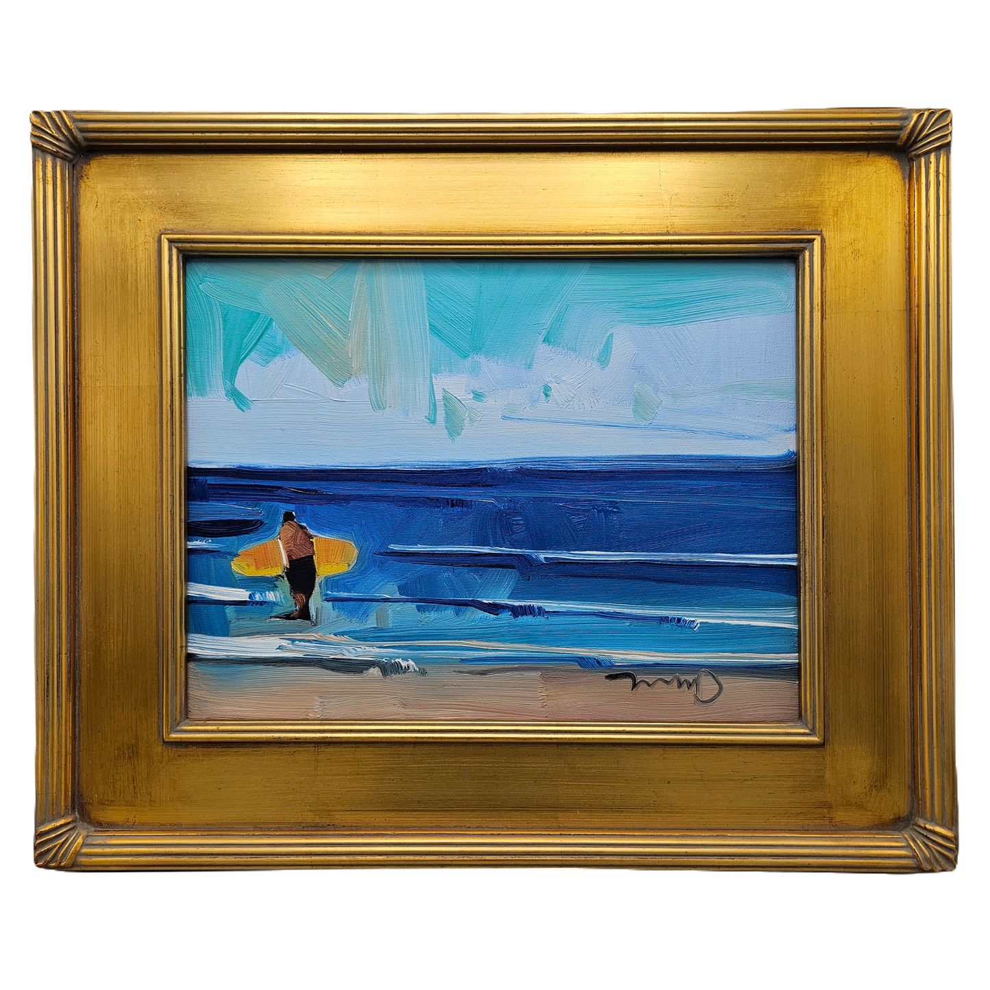 "Watching For Waves" Jose Trujillo Oil Painting on Canvas in Gold Frame