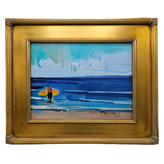 "Watching For Waves" Jose Trujillo Oil Painting on Canvas in Gold Frame