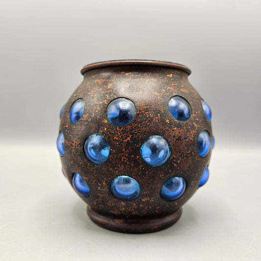 Small Copper & Blue Glass Bubble Vase