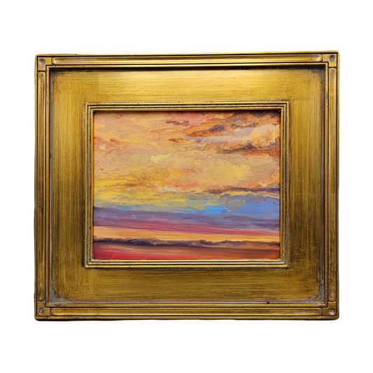 Decorative Oil on Board Painting of Sunset in Gold Frame