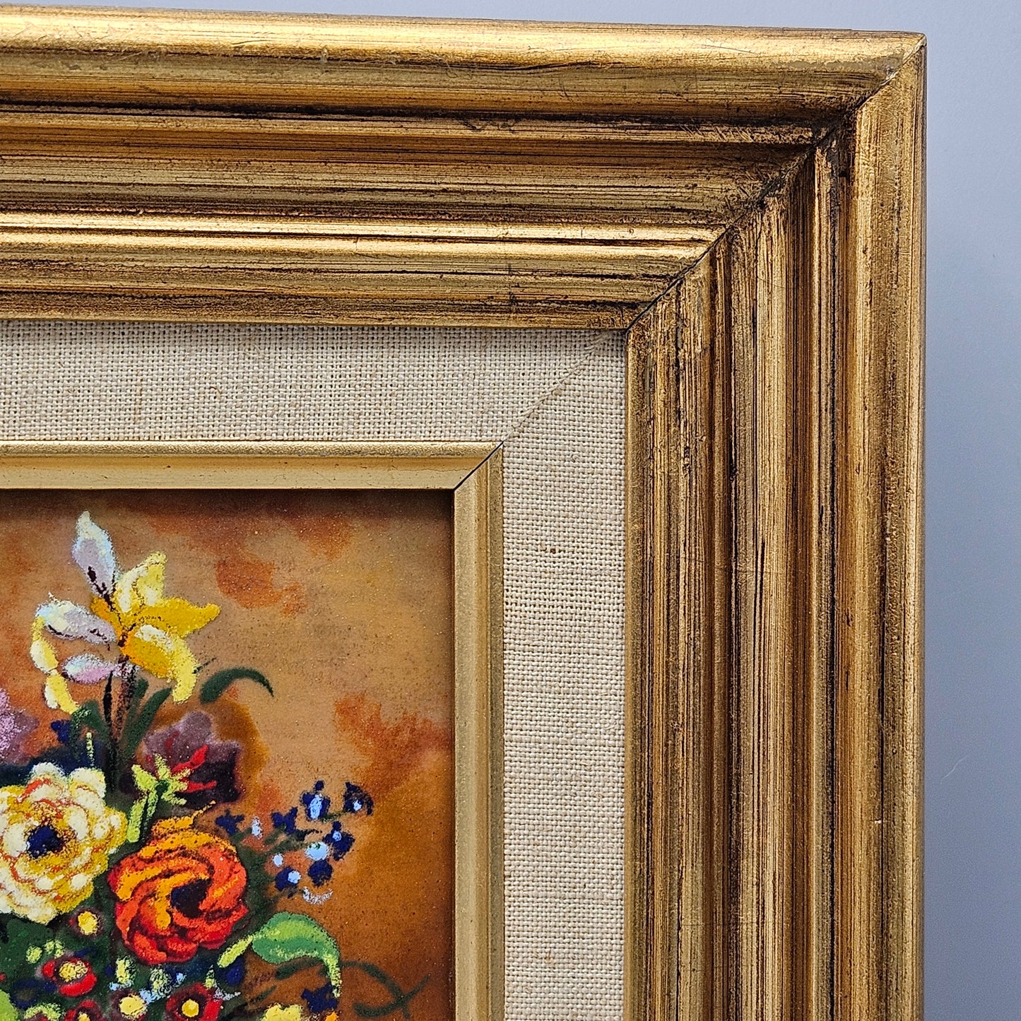 Vintage Charles H. Penny Cloisonné Style Enamel on Copper Painting in Gold Frame