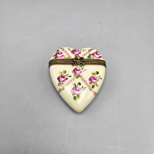 Vintage Limoges Floral Heart Trinket Box
