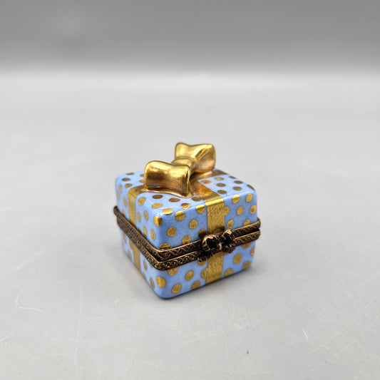 Vintage Limoges Gold & Blue Wrapped Box with Tea Set Trinket Box