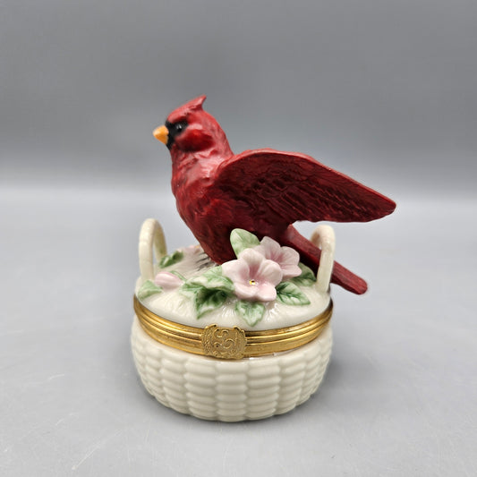 Lenox Porcelain Hinged Trinket Box with Red Cardinal & Flowers