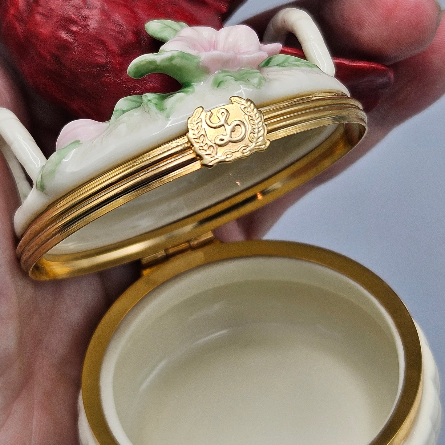 Lenox Porcelain Hinged Trinket Box with Red Cardinal & Flowers