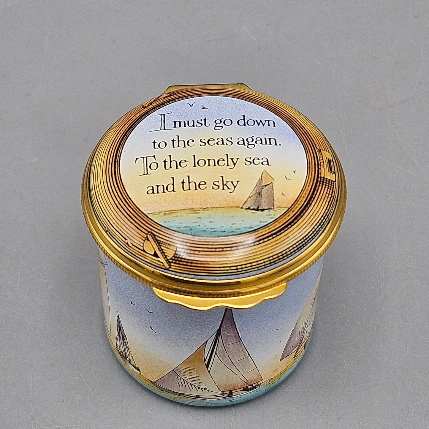 Vintage Halcyon Days Sea Fever Trinket Box "I Must Go Down to the Sea Again..."