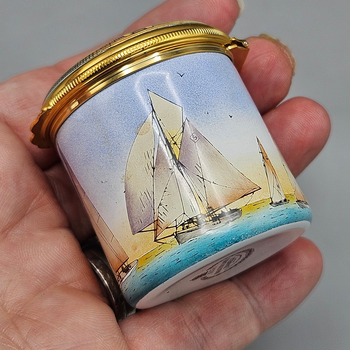 Vintage Halcyon Days Sea Fever Trinket Box "I Must Go Down to the Sea Again..."