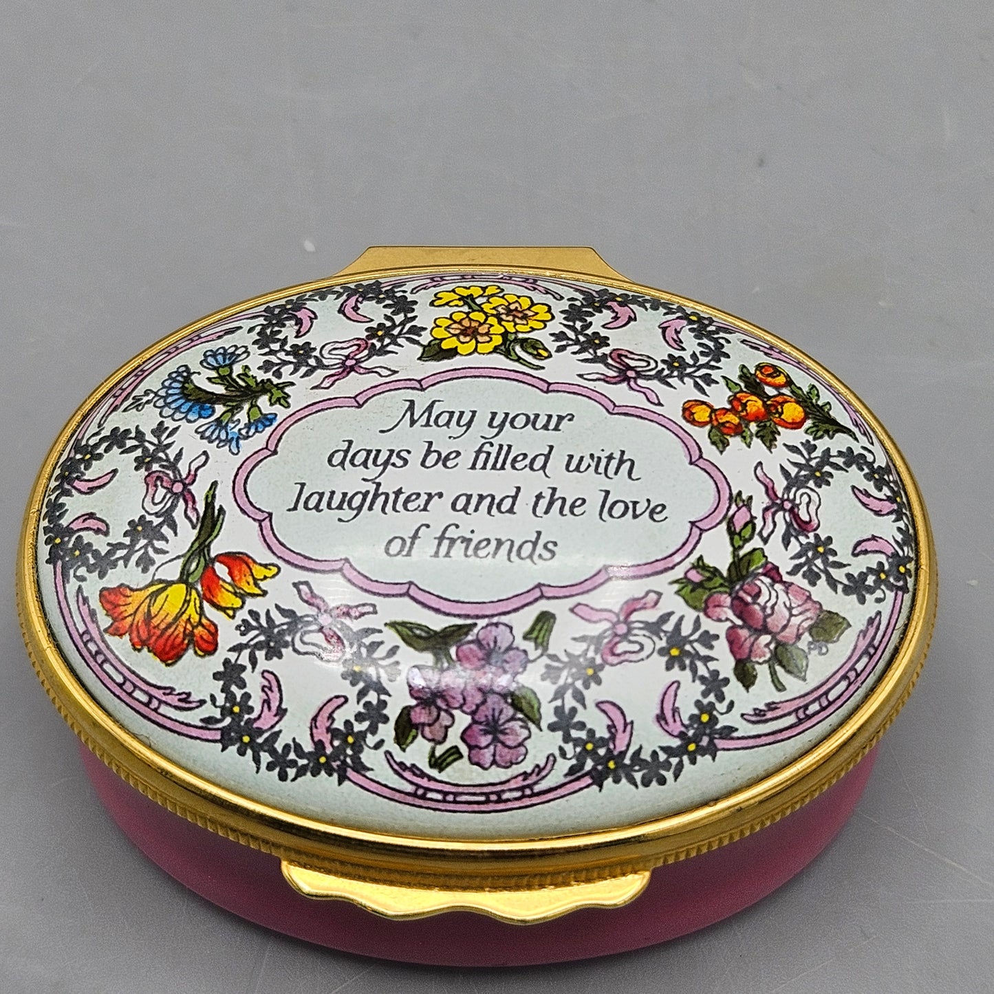 Vintage Halcyon Days May Your Days Be Filled with Laughter & the Love of Friends Trinket Box