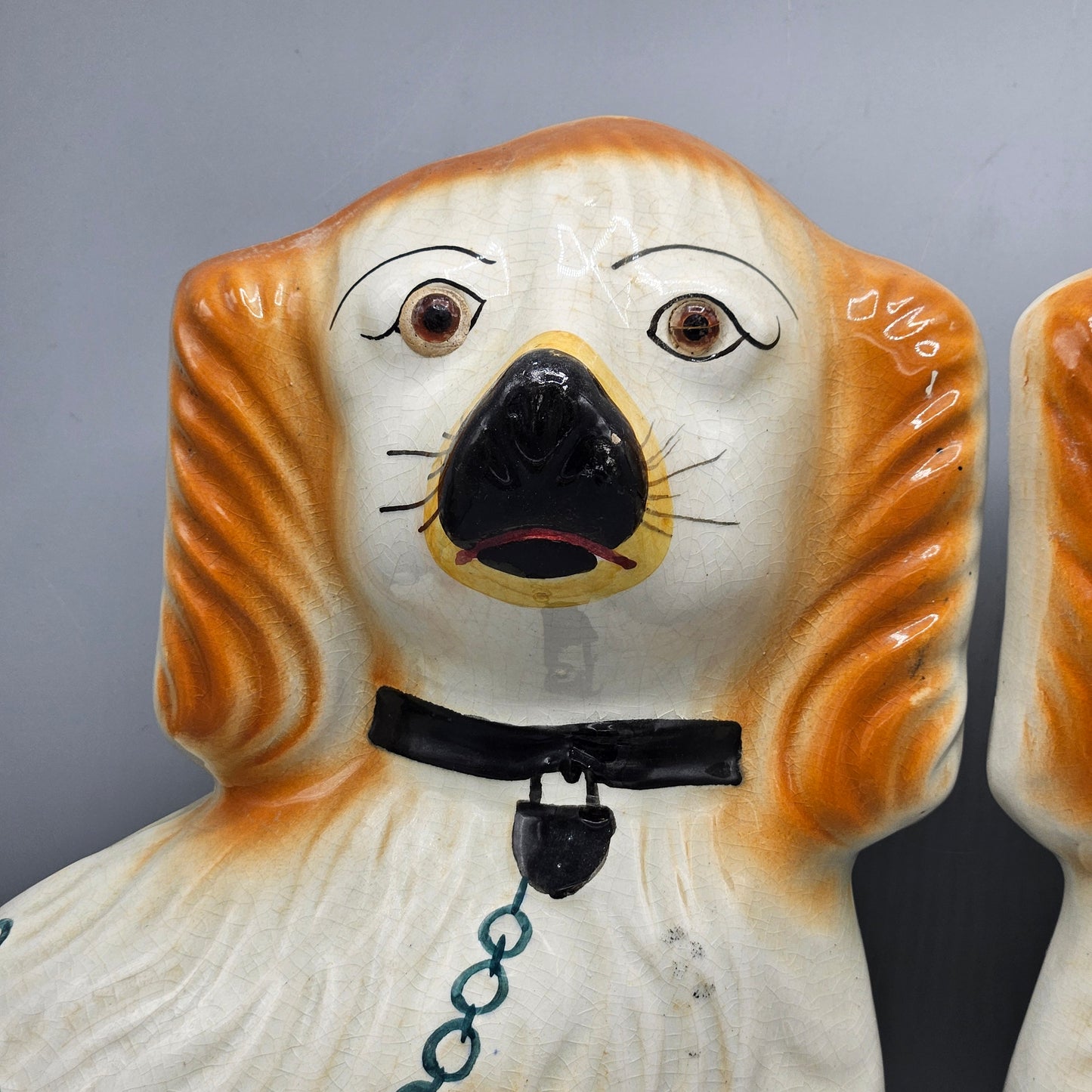 Pair of Staffordshire Dog Figures (one missing an eye) ~ 14"