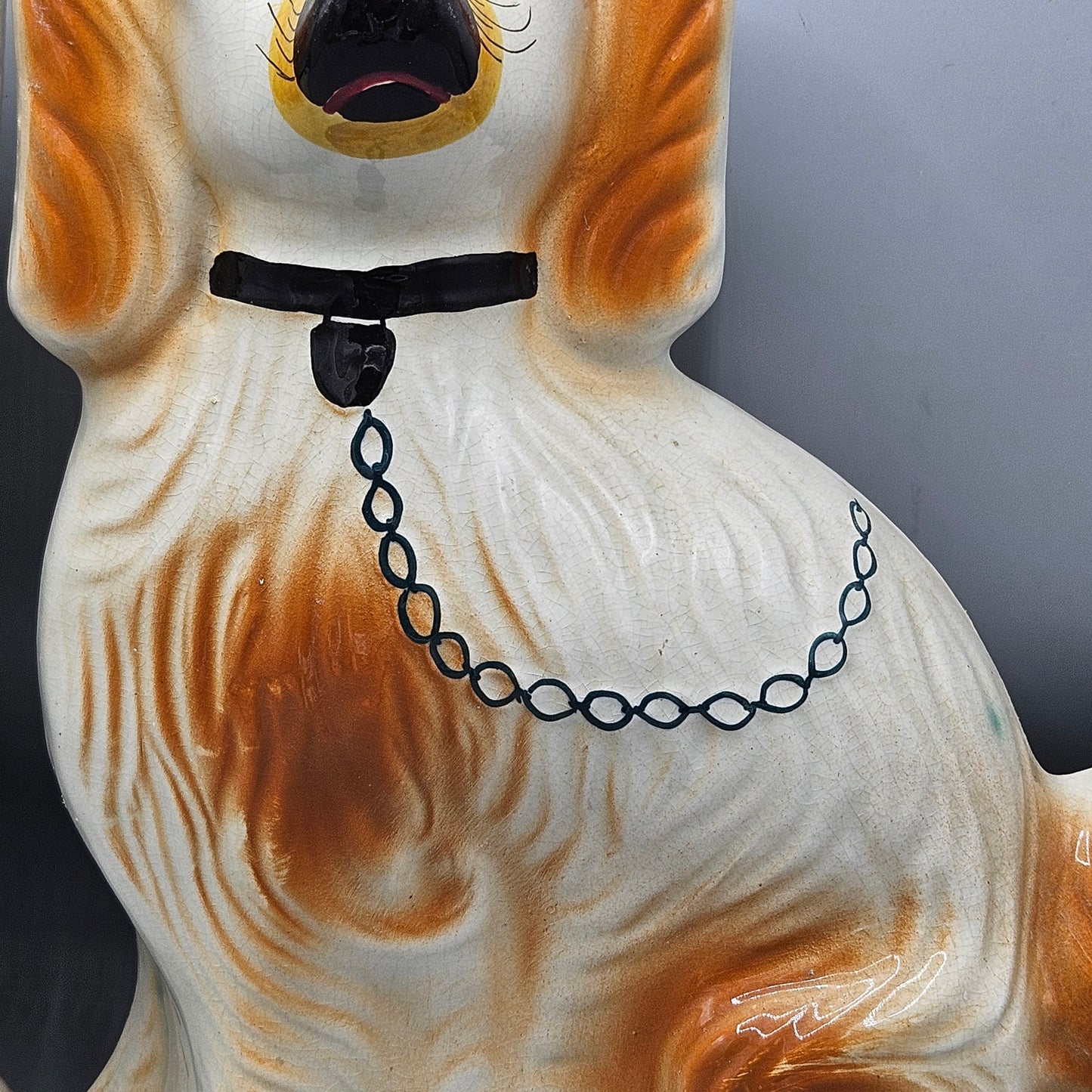 Pair of Staffordshire Dog Figures (one missing an eye) ~ 14"