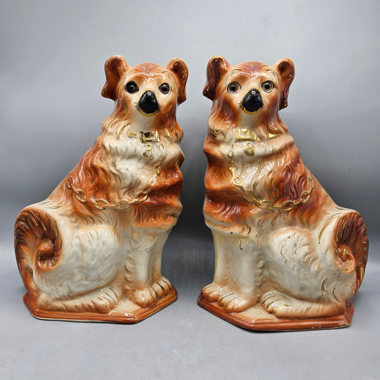 Pair of Antique Staffordshire Dog Figures ~ 13"