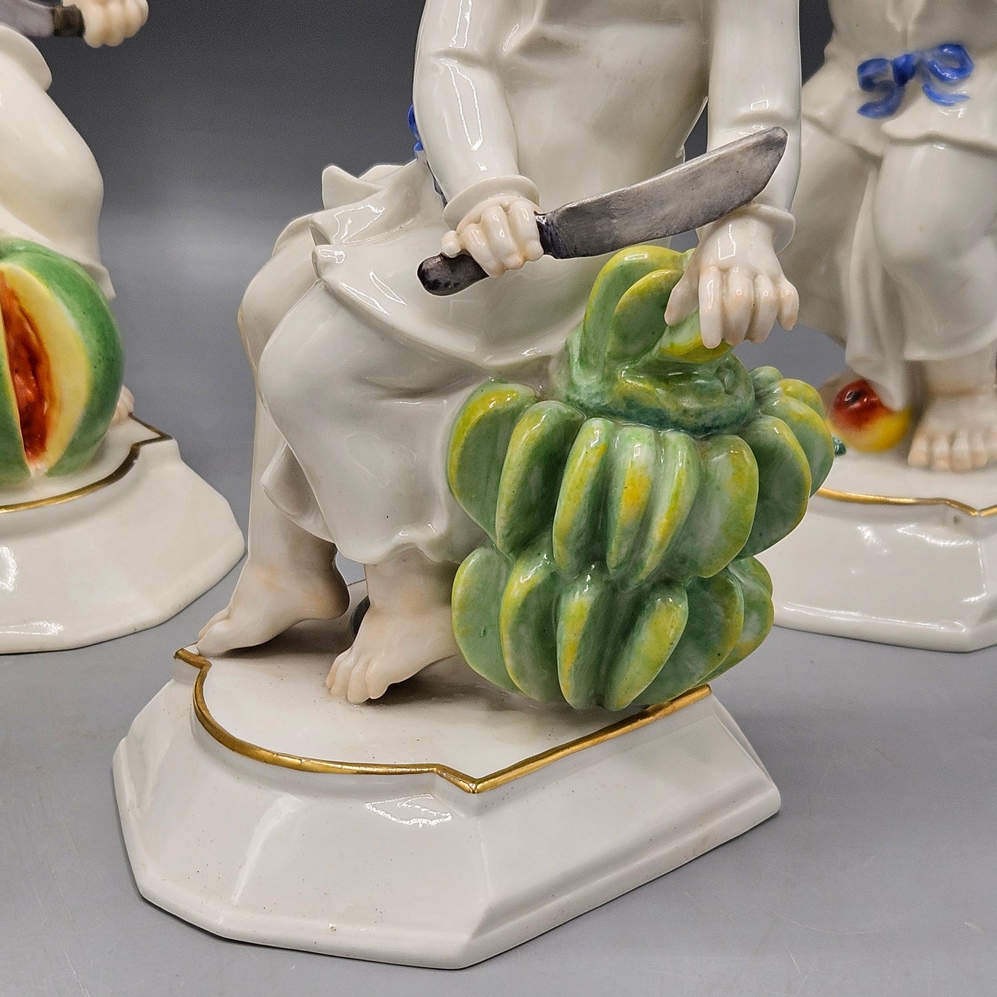 Set of 4 Vintage German Schwarzburger Werkstatten Porcelain Asian Figures with Fruit