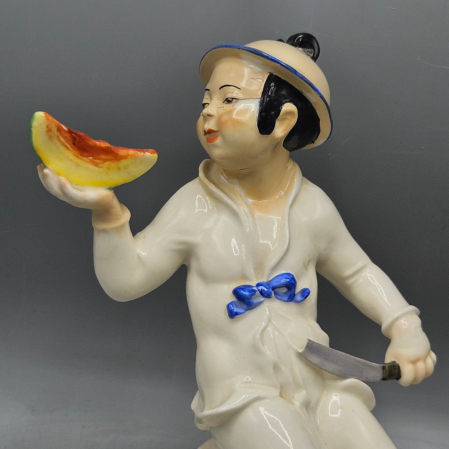 Set of 4 Vintage German Schwarzburger Werkstatten Porcelain Asian Figures with Fruit