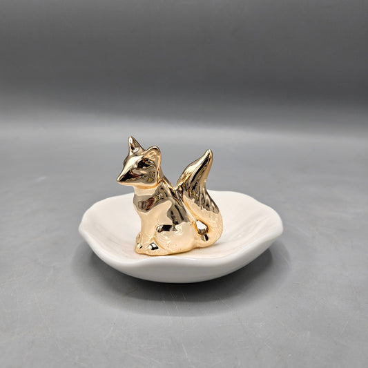 Adorable Gold Fox Ring Holder Trinket Dish Jewelry Holder