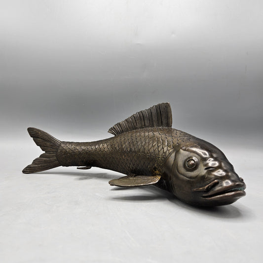 Vintage Japanese Bronze Sculpture Statue of a Koi Carp Fish