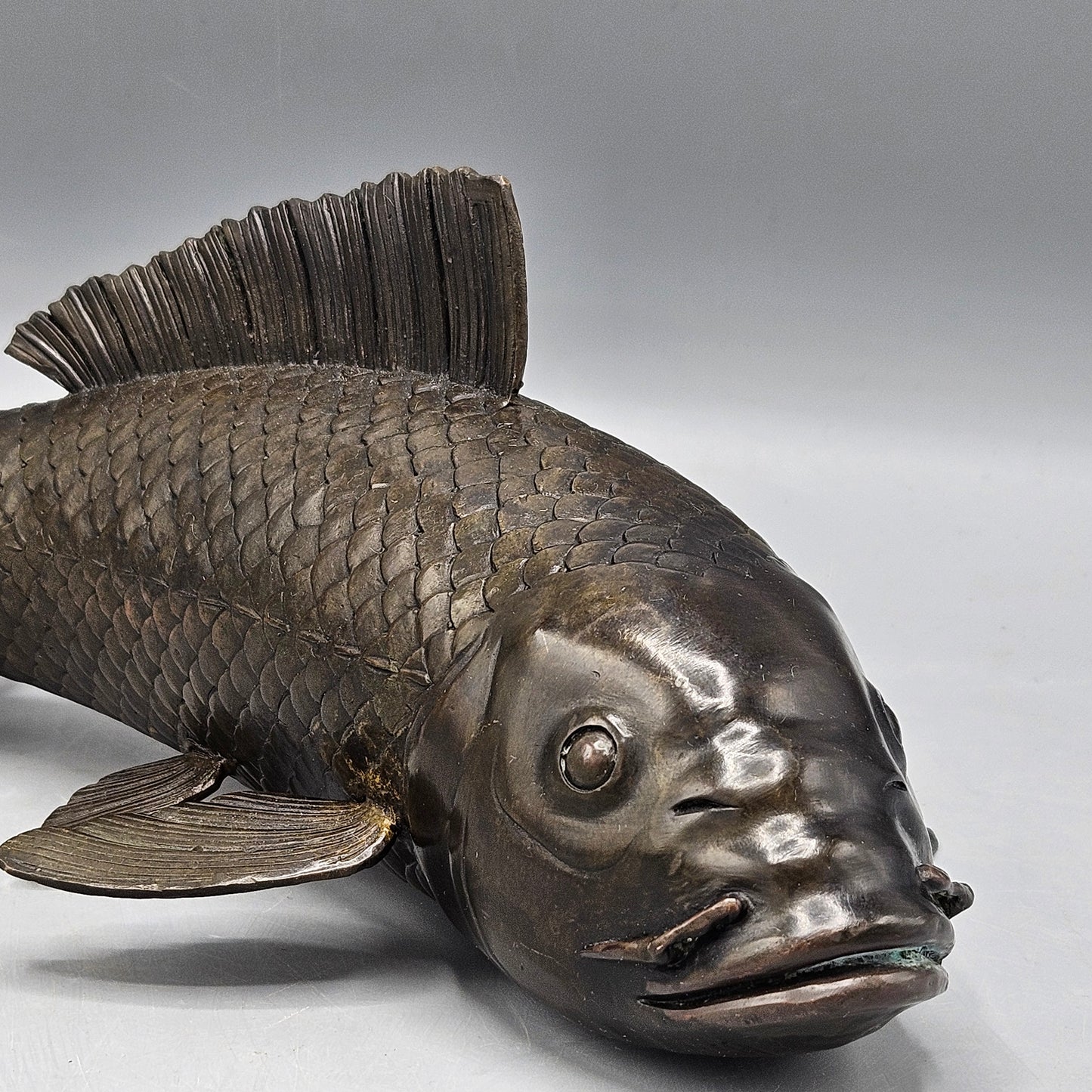 Vintage Japanese Bronze Sculpture Statue of a Koi Carp Fish