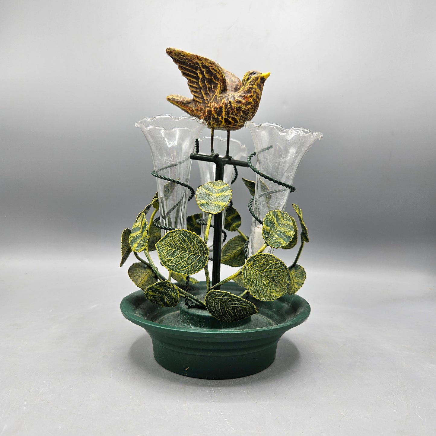 Vintage Petites Choses Bird Enameled Metal with Three Bud Vases