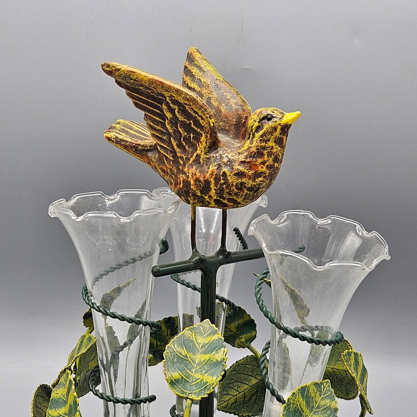 Vintage Petites Choses Bird Enameled Metal with Three Bud Vases
