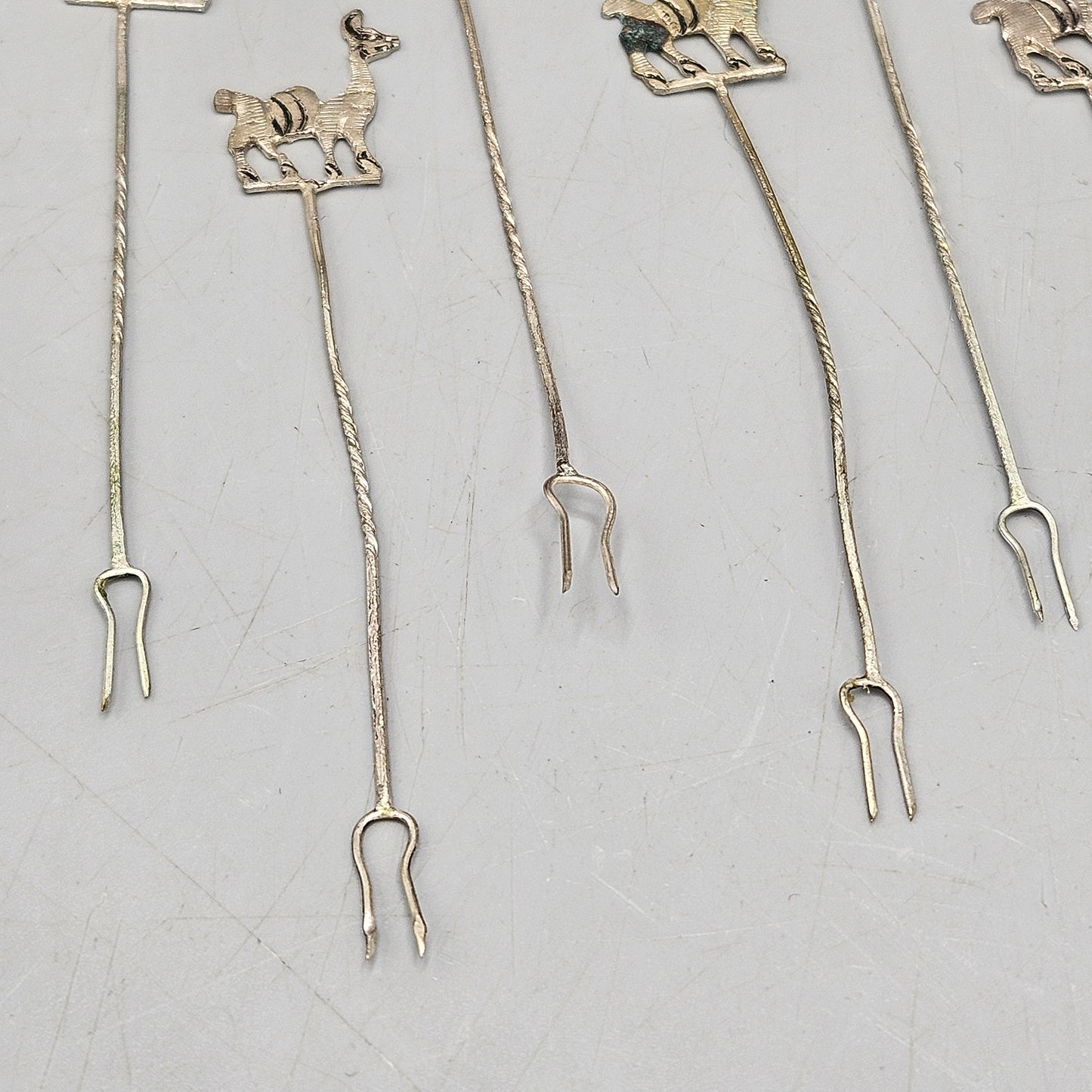 Set of 10 Vintage Sterling Silver Peruvian Llama Appetizer Forks