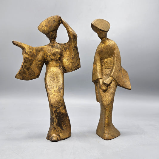 Pair of Modernist Bronze Geisha Sculptures
