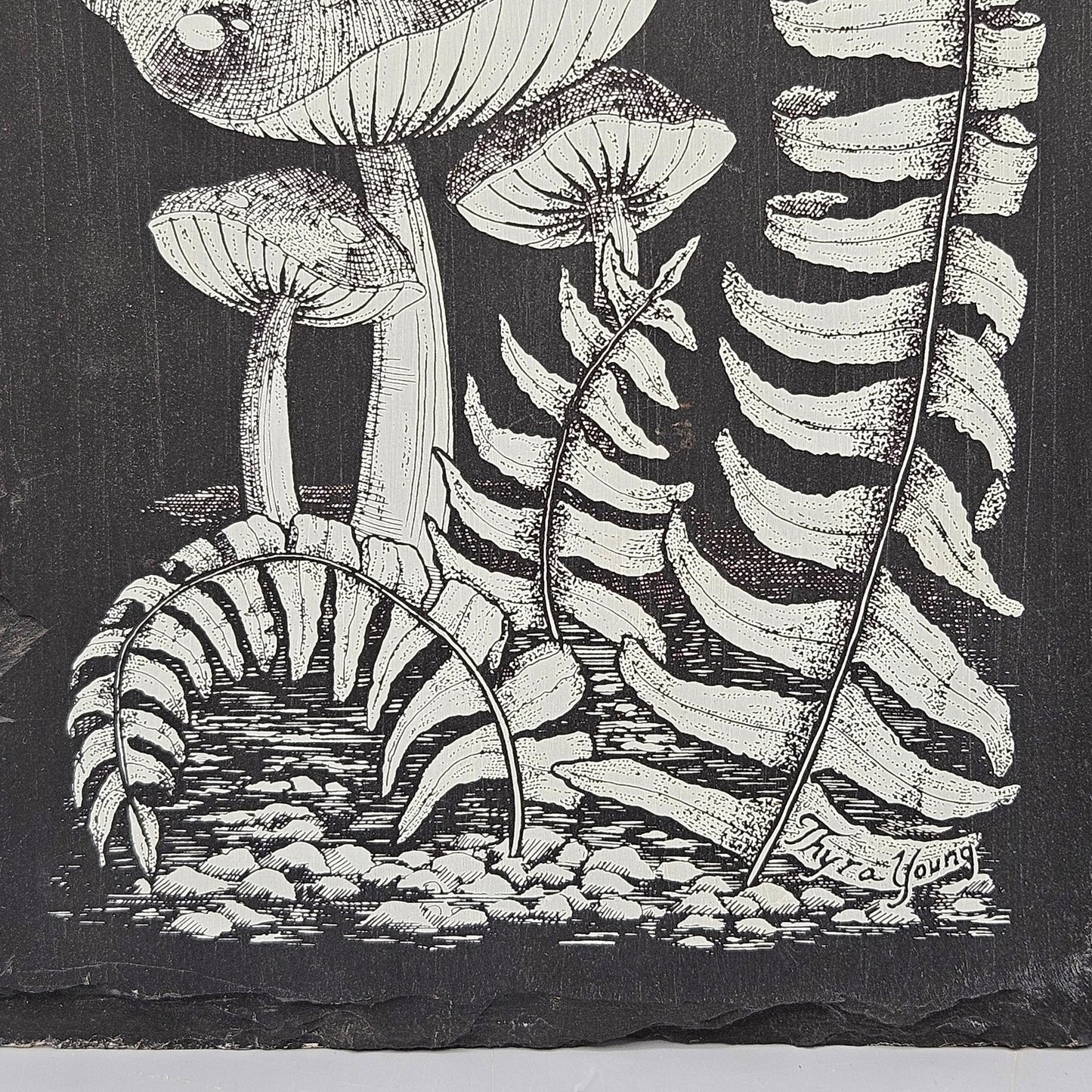 Vintage Mushroom & Fern Slate Wall Plaque by Frank Weng