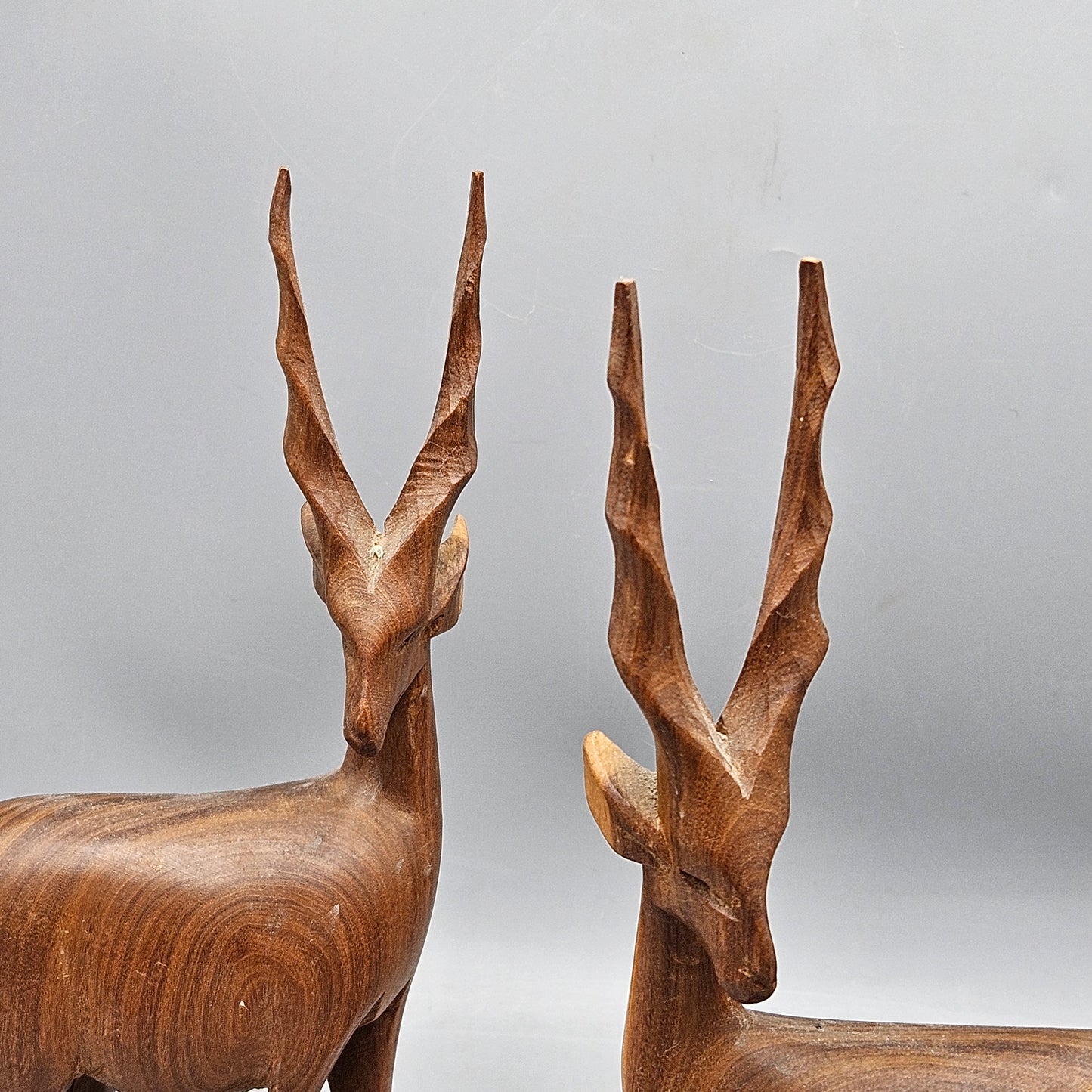 Pair of Kenya Wooden Gazelle Mid Century Impala Antelope Figures