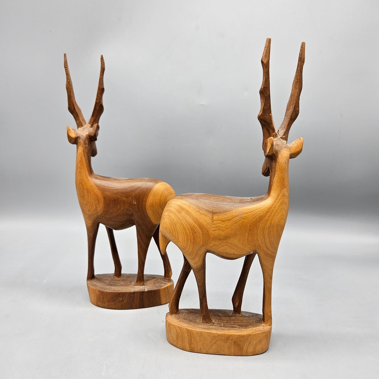 Pair of Kenya Wooden Gazelle Mid Century Impala Antelope Figures