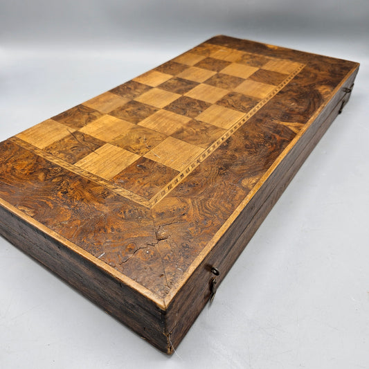 Beautiful Vintage Burl Wood Checkers & Backgammon Set