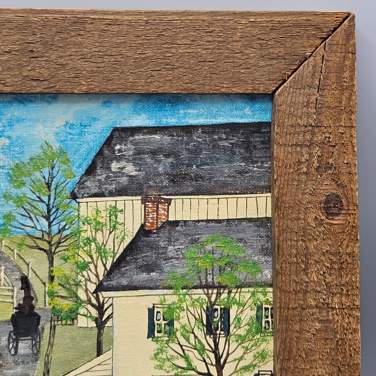 Vintage Signed Dolores Hackenberger Painting of Amish Schoolyard on Board