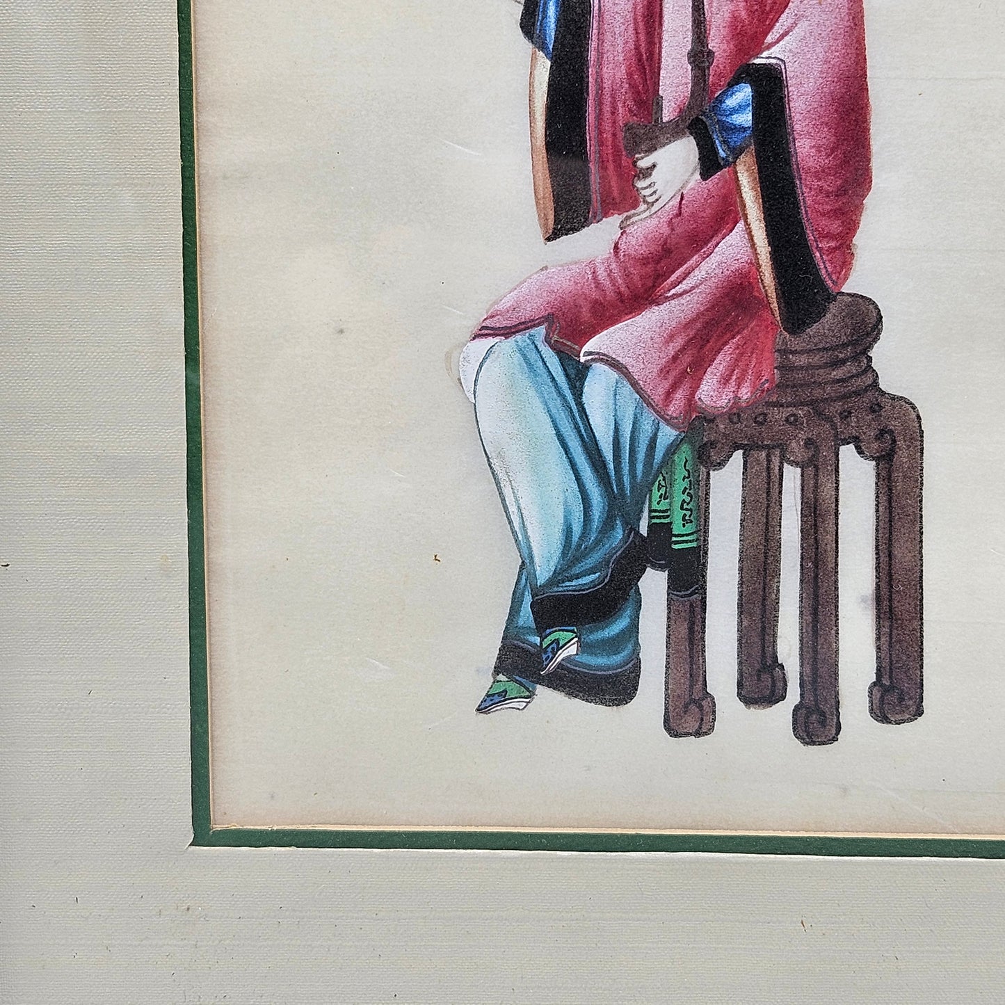 Antique Chinese Gouaches Pith Painting on Rice Paper of Woman in Red Dress
