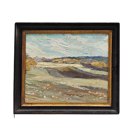 Small Miniature Vintage Landscape Oil Painting on Board in Black Frame