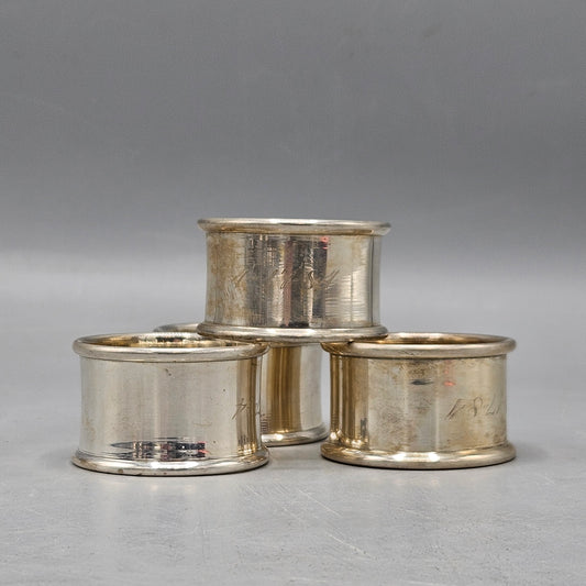 Set of 4 Vintage Silver Plated Monogrammed Napkin Rings