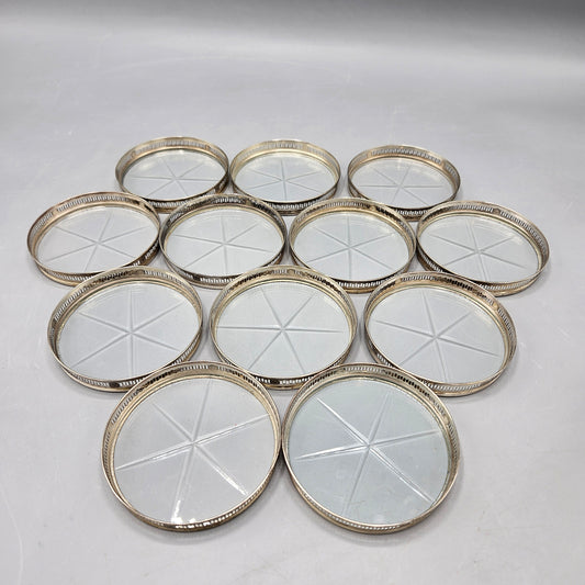 Set of 12 Sterling Silver & Glass Coasters