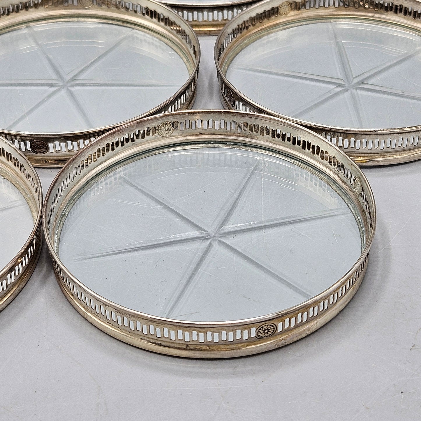 Set of 12 Sterling Silver & Glass Coasters