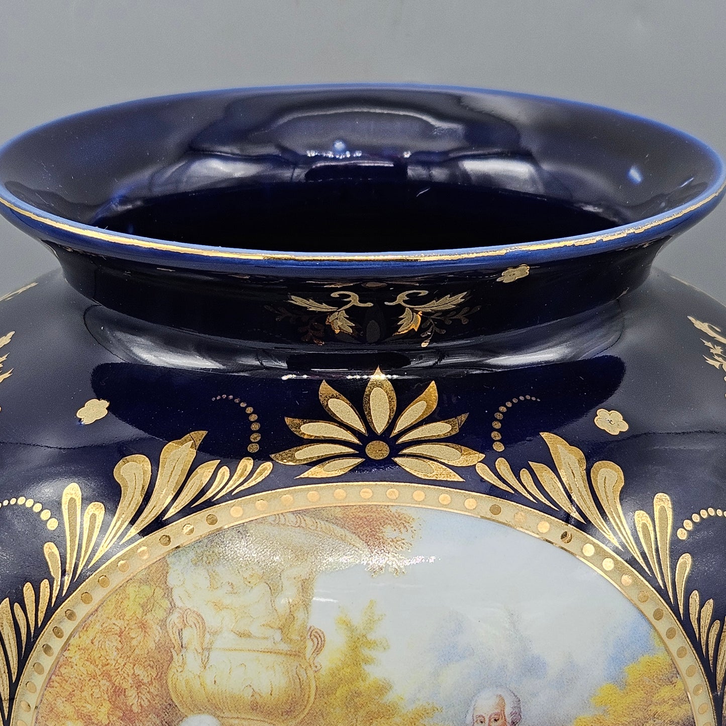 Vintage Cobalt Blue Gold Trim Limoges Vase on Stand