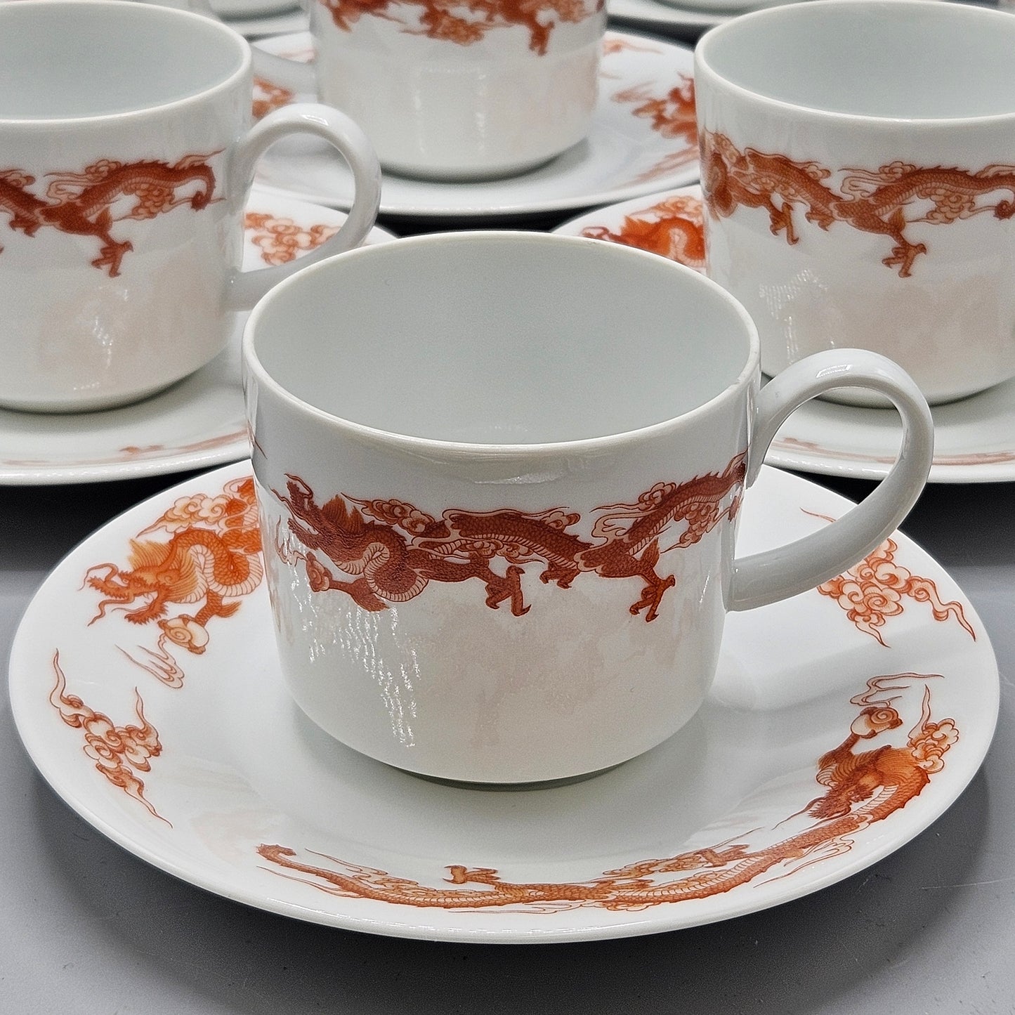 Vintage Tiffany & Co. Fukagawa Red Dragon Soup Tea Cup & Saucer ~ 10 Available