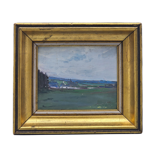 Small Miniature Oil on Board Painting of Landscape in Gold Frame