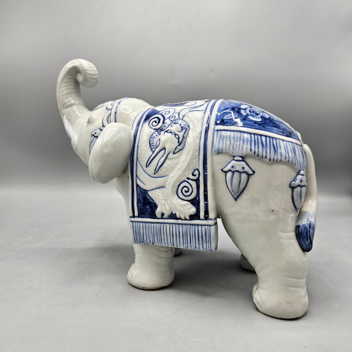 Asian Blue & White Porcelain Elephant Figure