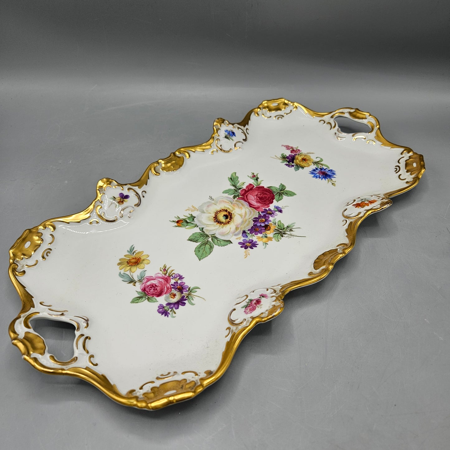 Vintage Alka Kunst Bavaria Alboth & Kaiser Porcelain Rectangle Floral Platter