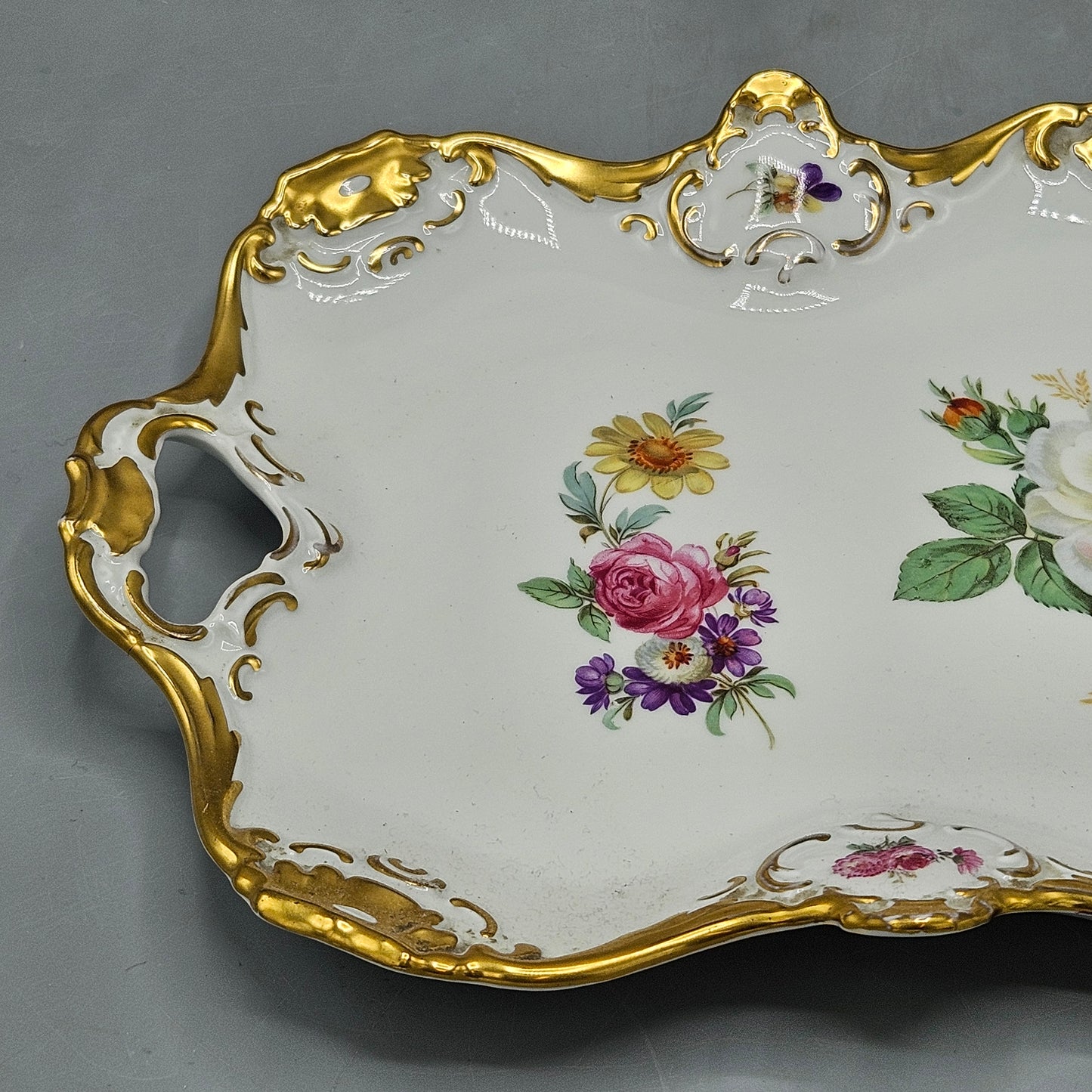 Vintage Alka Kunst Bavaria Alboth & Kaiser Porcelain Rectangle Floral Platter