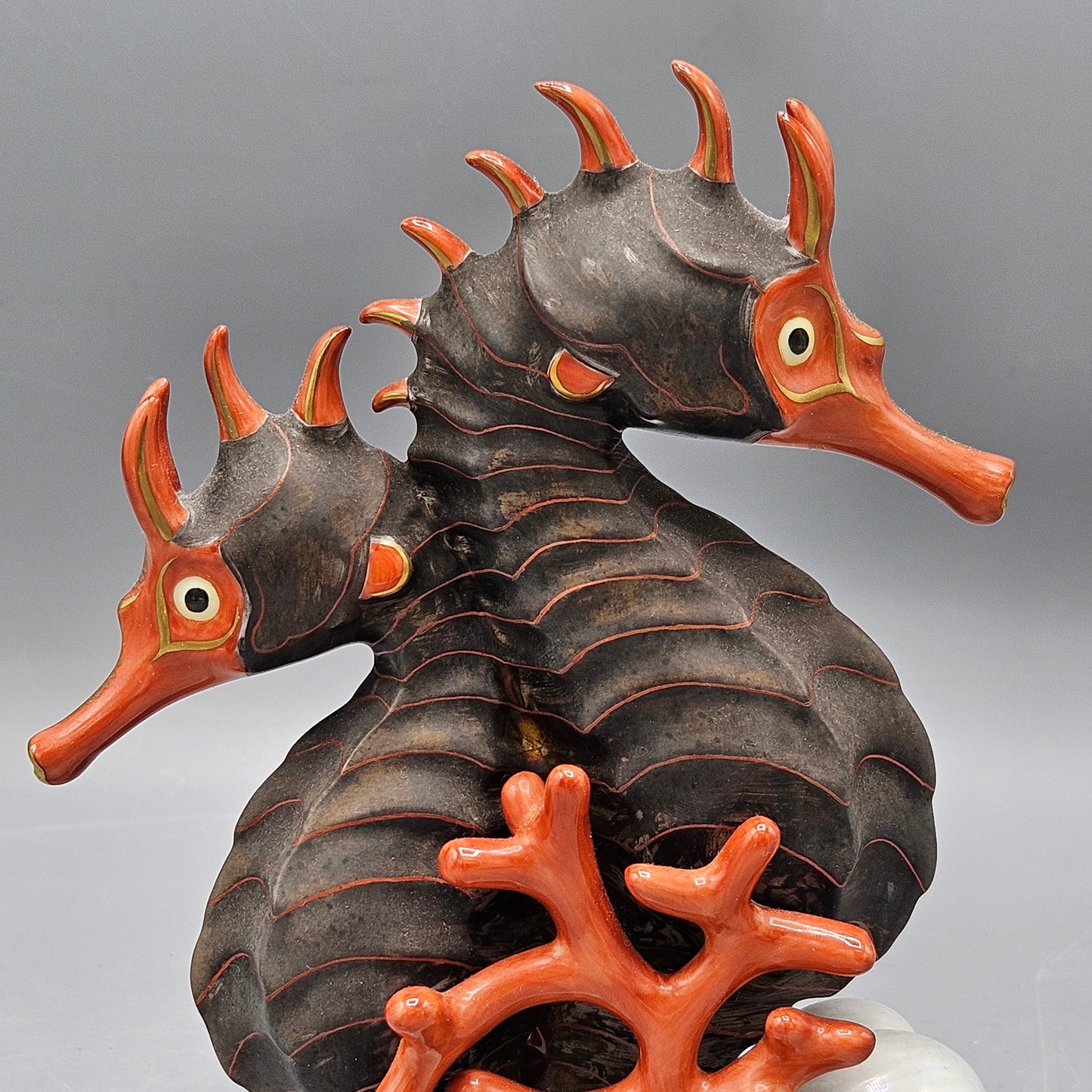 Vintage Herend Hungary Porcelain Seahorse Pair Sculpture Figurine