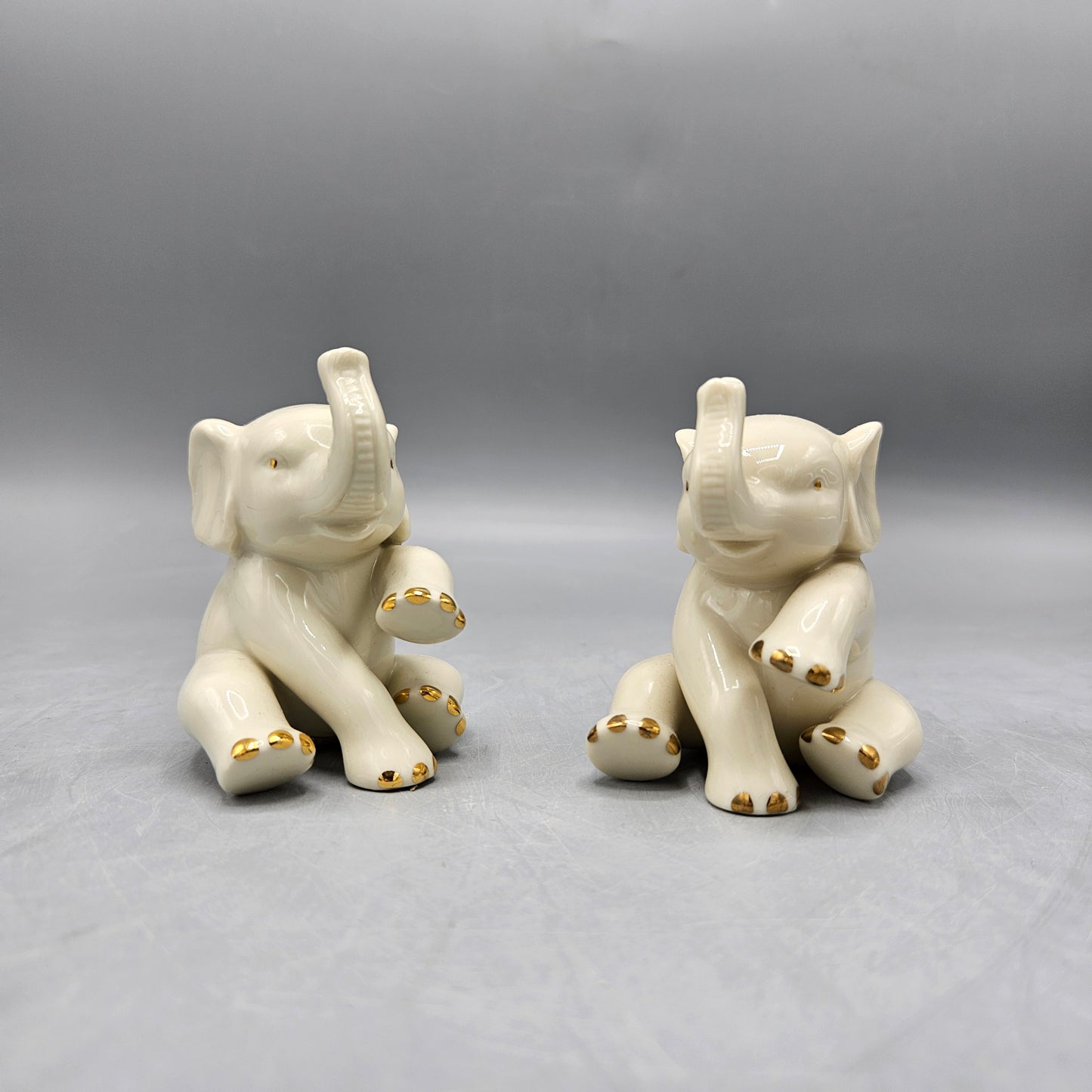 Pair of Miniature Vintage Lenox Porcelain Elephant Figures