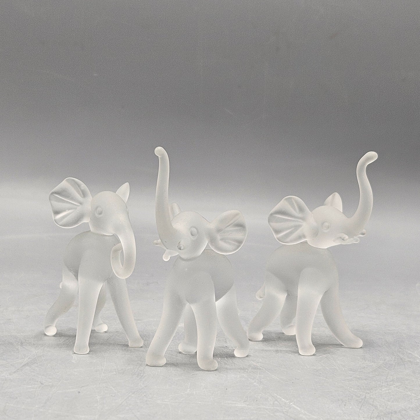 Set of 3 Vintage Frosted Glass Elephant Figures
