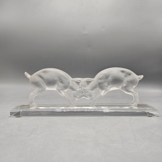 Vintage Signed Lalique "Deux Chevres" Frosted Glass Sculpture