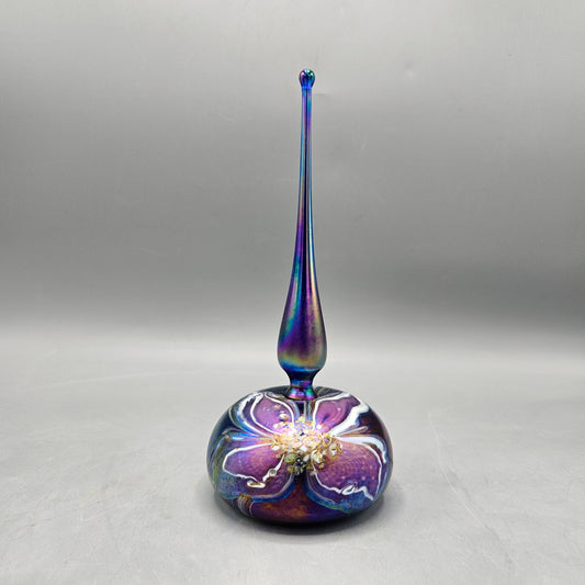 Eric Brakken Seattle Glasshouse Studios Signed Flower Iridescent Perfume Bottle