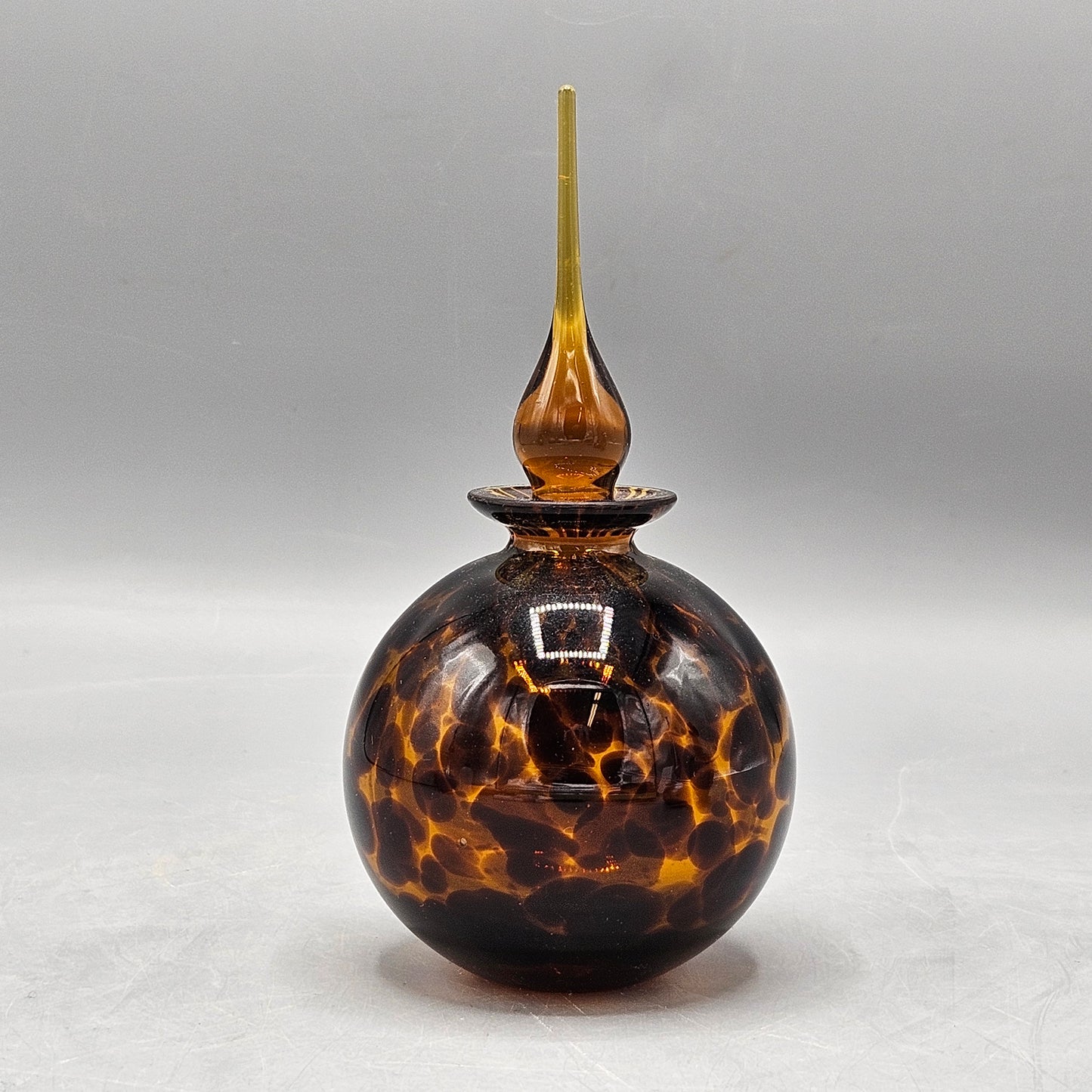 Vintage Tortoise Shell Hand Blown Perfume Bottle with Glass Stopper