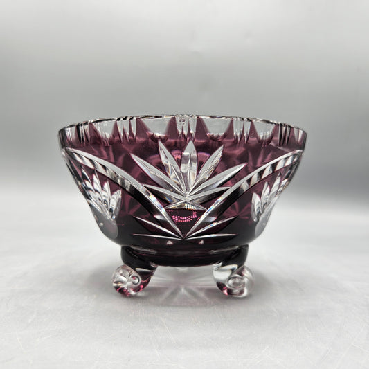 Vintage Amethyst Cut To Clear Footed Glass Bowl