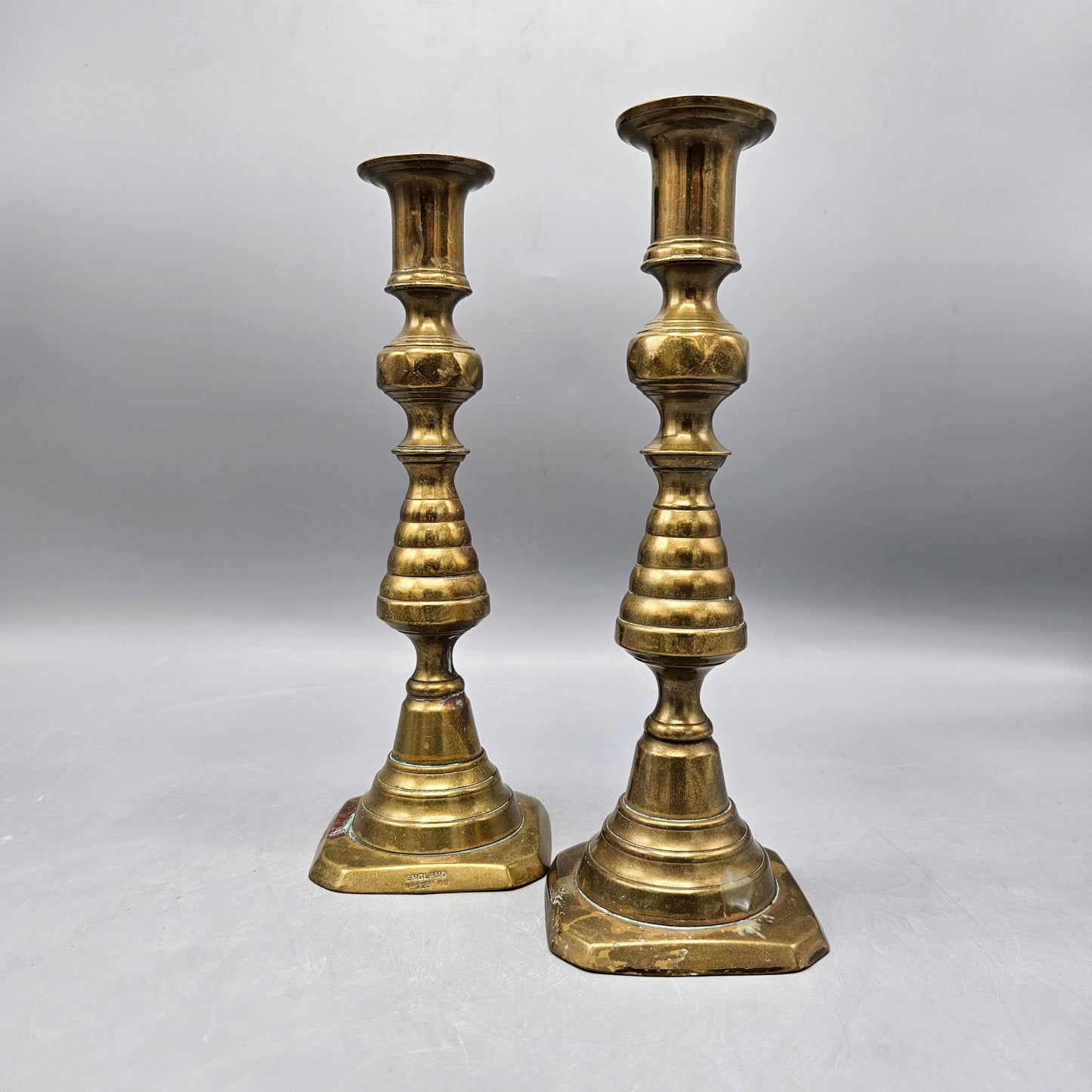 Vintage Pair of English Brass Pushup Candlesticks