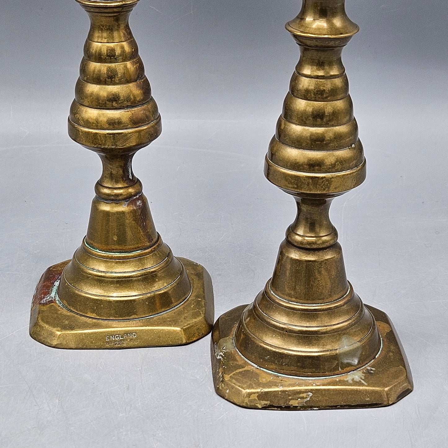 Vintage Pair of English Brass Pushup Candlesticks